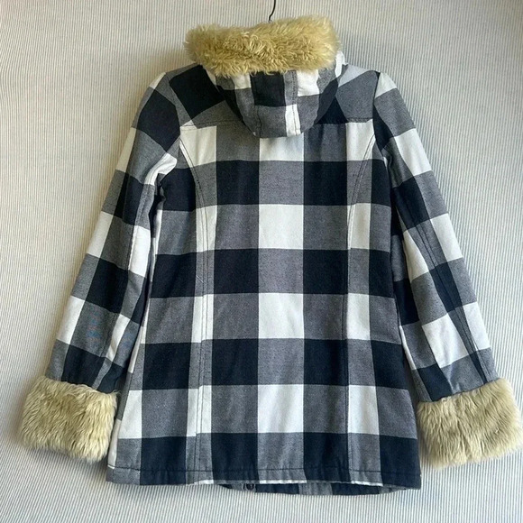 ROXY Y2K Plaid Faux Fur Hooded Jacket Coat Size MEDIUM - Picture 11 of 12